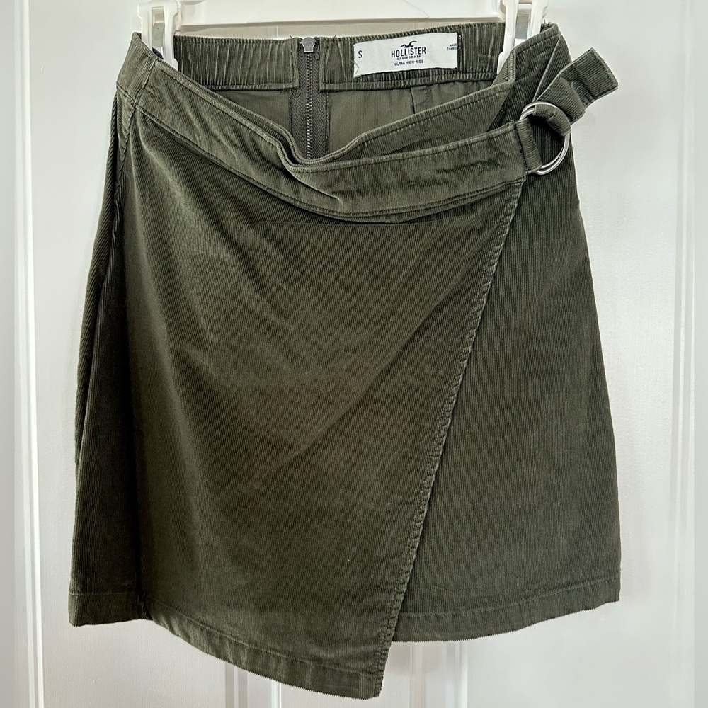 Hollister Faux Wrap Dark Green Corduroy Skirt